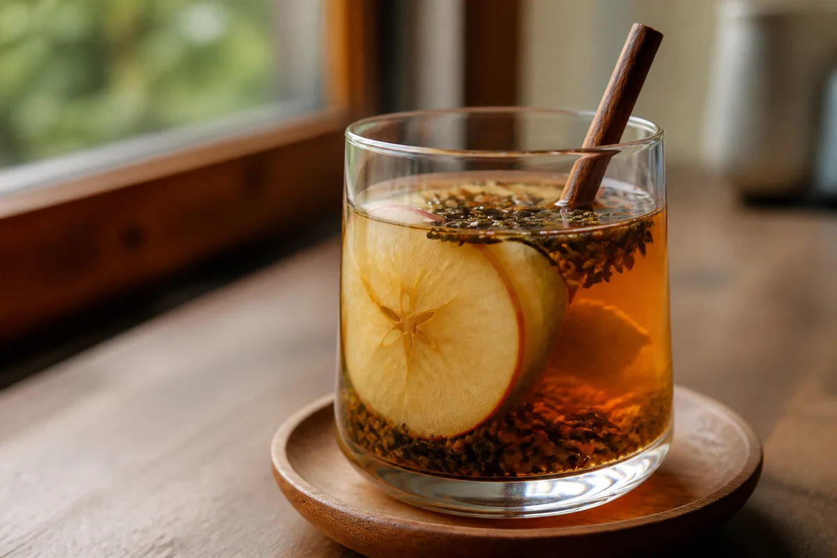 玄米茶とりんごの澄んだモクテル