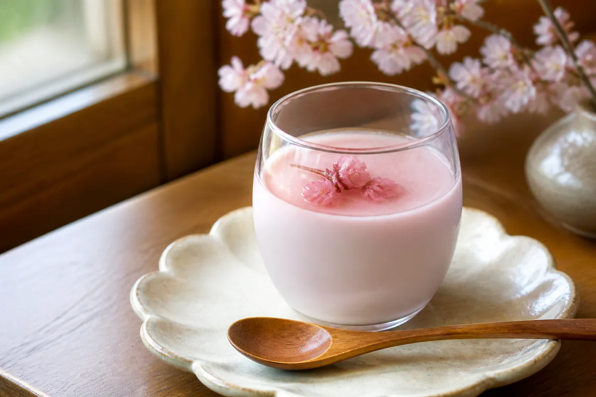 八重桜の塩漬けミルクプリン
